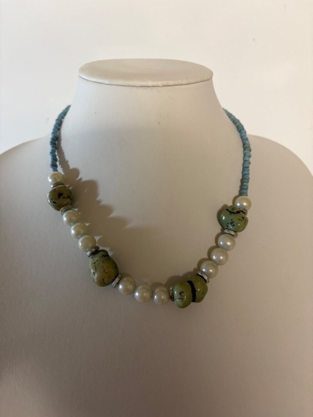 Faux Turquoise Pearl Bead Necklace Blue Green White Boho Jewelry 18 - 20 Inches